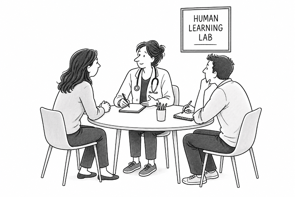 Cartoon illustration of the Human Learning Lab concept